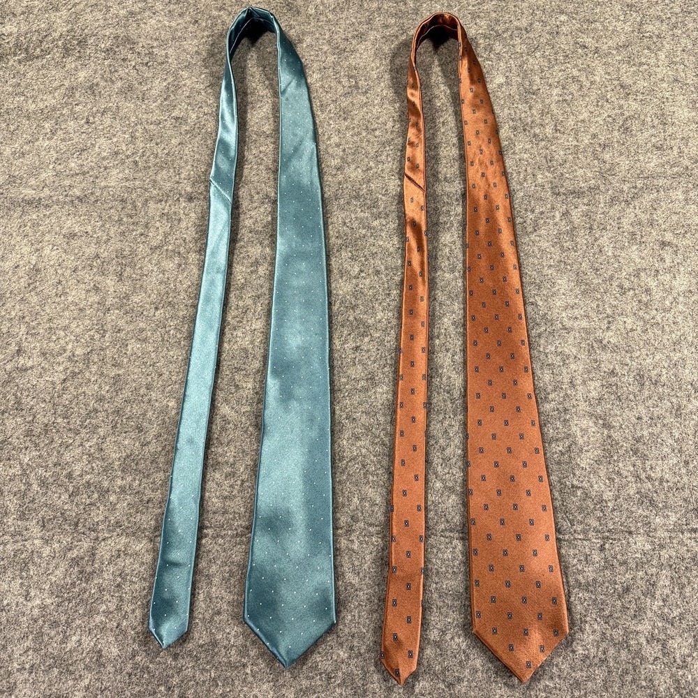 Oscar‎ de la Renta Mens Silk Tie Lot Teal Dot Brown Geometric Neckties - Picture 9 of 9